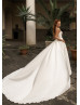 Modern Ivory Satin Beaded Straps Wedding Dress With Buttons